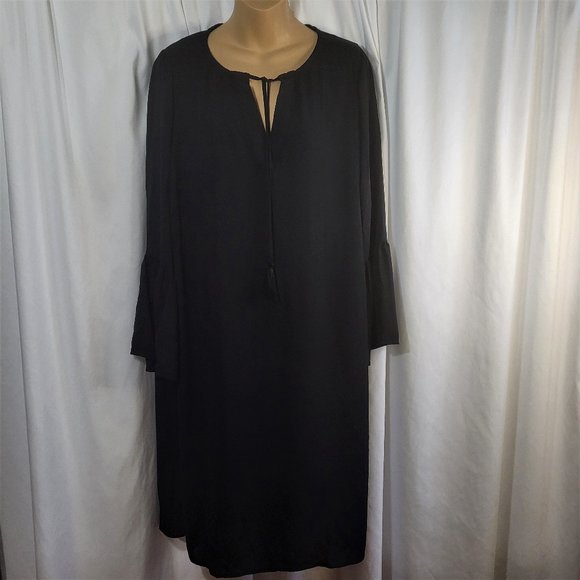 Roaman's Black Sheer A Line Midi Dress With Bell Sleeves - Picture 1 of 11
